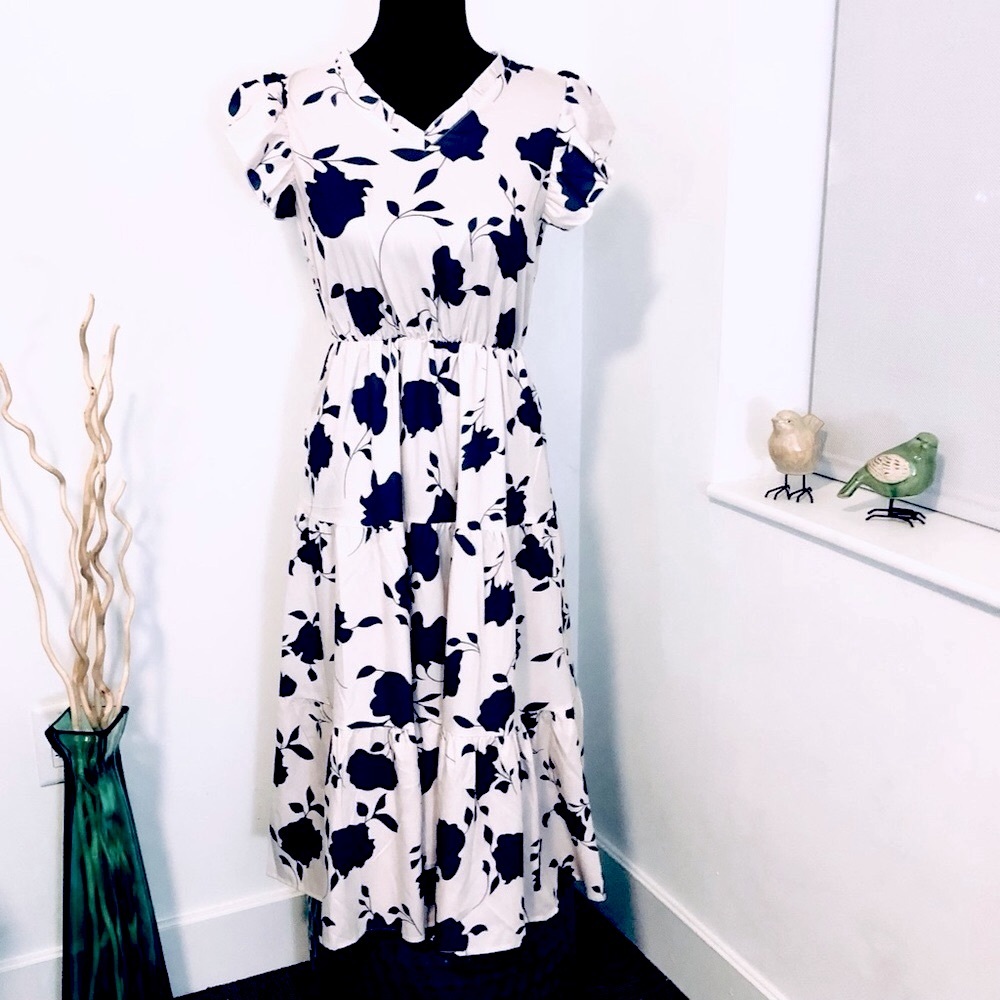 🎉Floral Print Ruffle Sleeve Tie Waist Maxi Dress